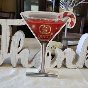Red and Gray Holiday Martini Glass Table Top Decor.